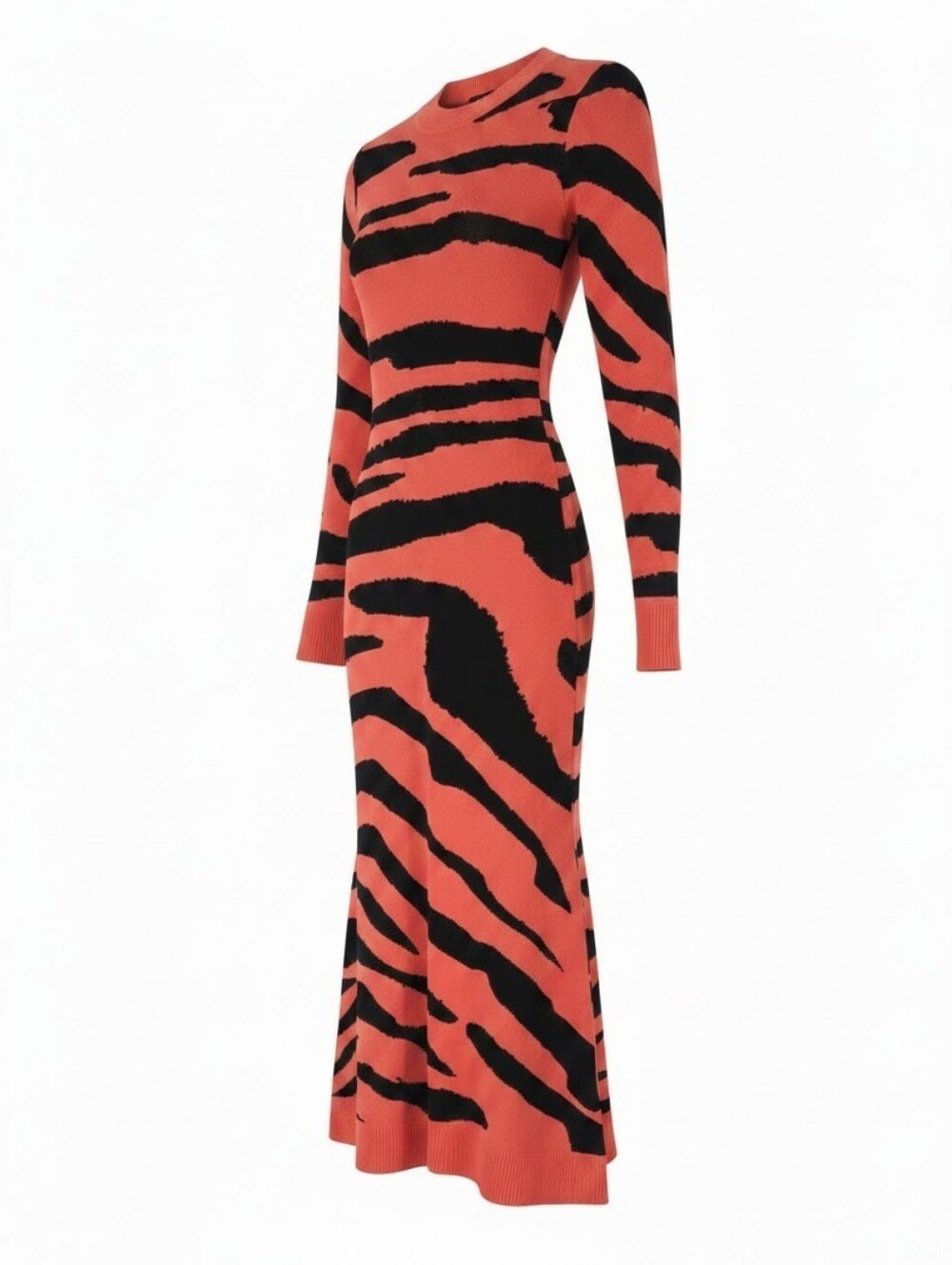 Hanifa Orange Tiger Stripe Zuri Knit Bodycon Mermaid Long Sleeve Dress